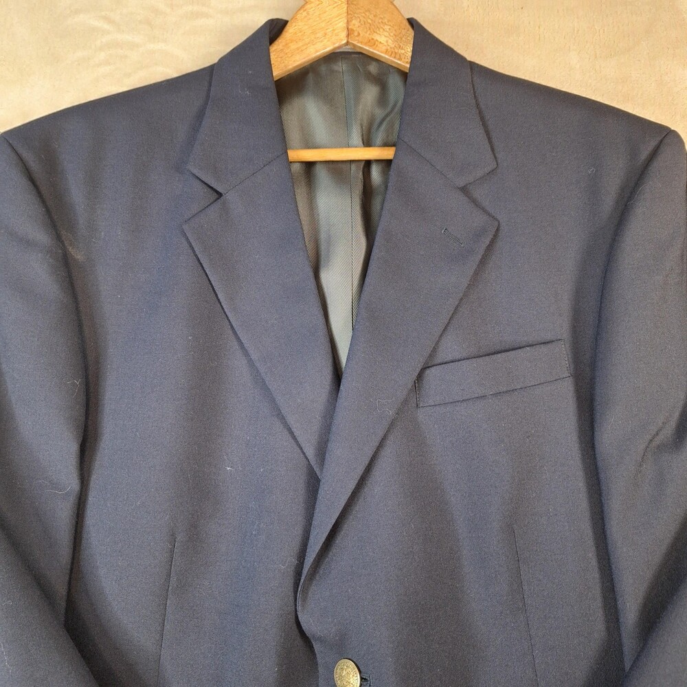 Oscar De La Renta Blazer Mens 46 Regular Blue Ventless 2 Button Gold Buttons